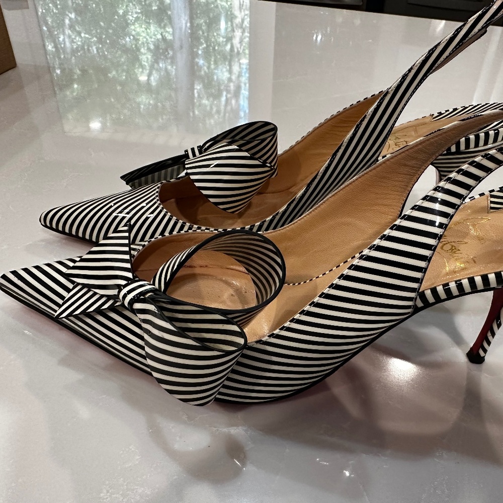 Christian Louboutin Clare nodo Stripe Bow Pointed Toe Sling Pumps Size 39